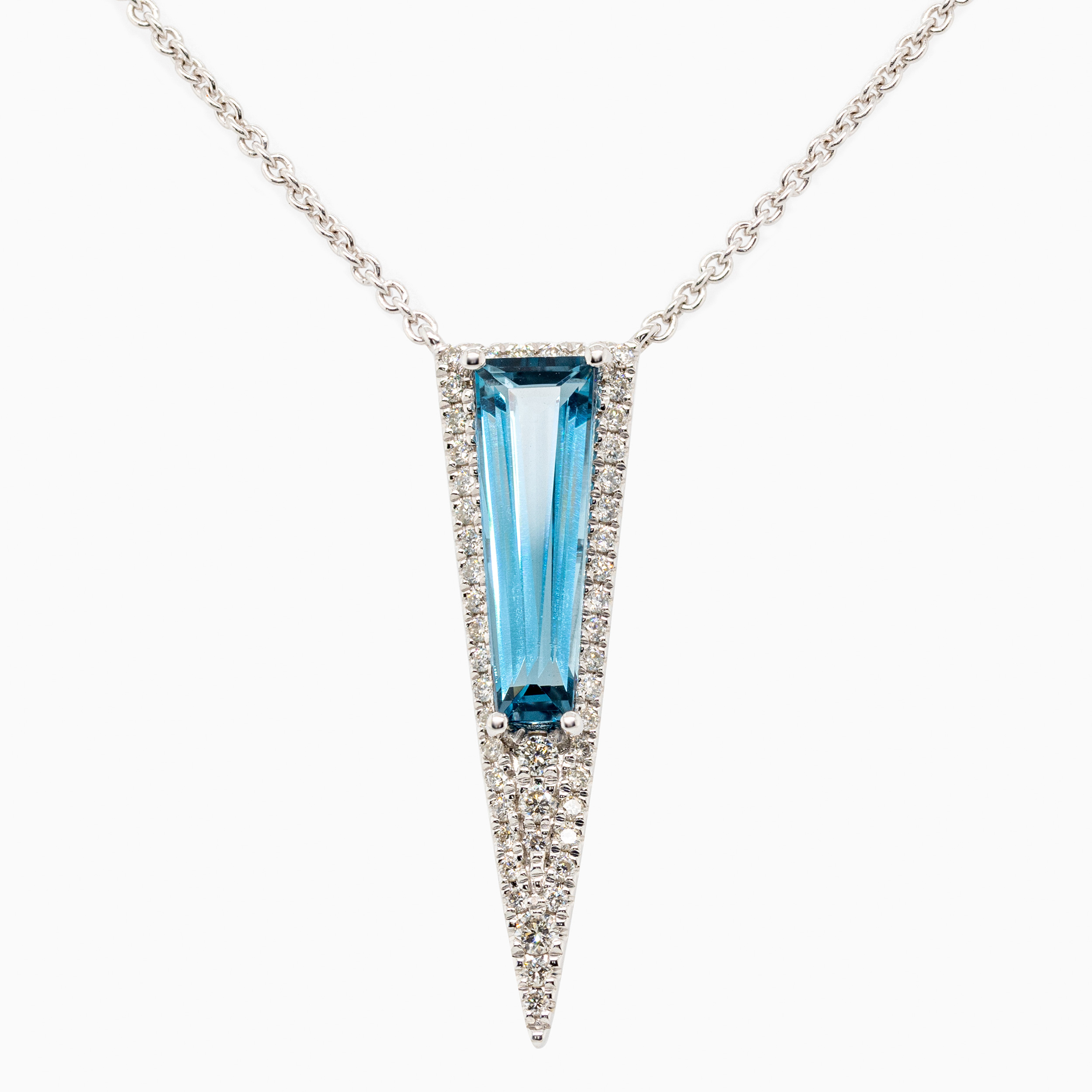 Art Deco-Inspired Natural Diamond & London Blue Topaz Necklace, 14K White Gold