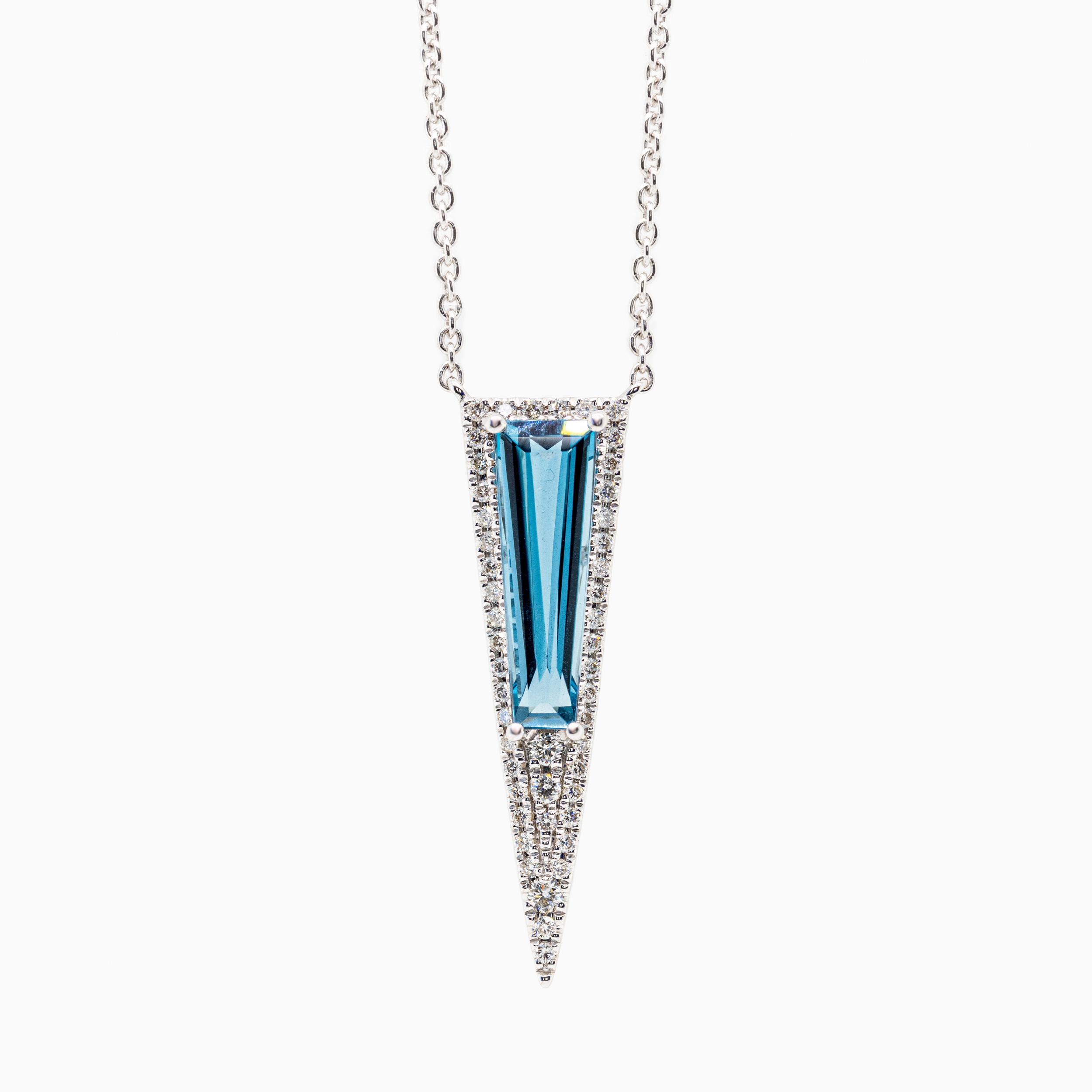 Art Deco-Inspired Natural Diamond & London Blue Topaz Necklace, 14K White Gold