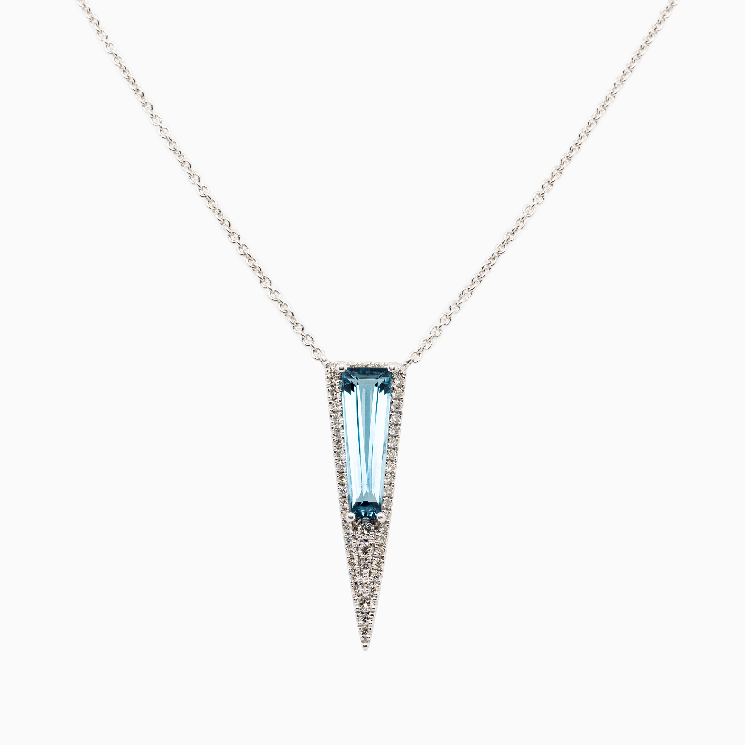 Art Deco-Inspired Natural Diamond & London Blue Topaz Necklace, 14K White Gold