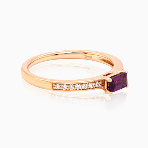 Natural Diamond-Accented Rhodolite Garnet Ring, 14k Rose Gold