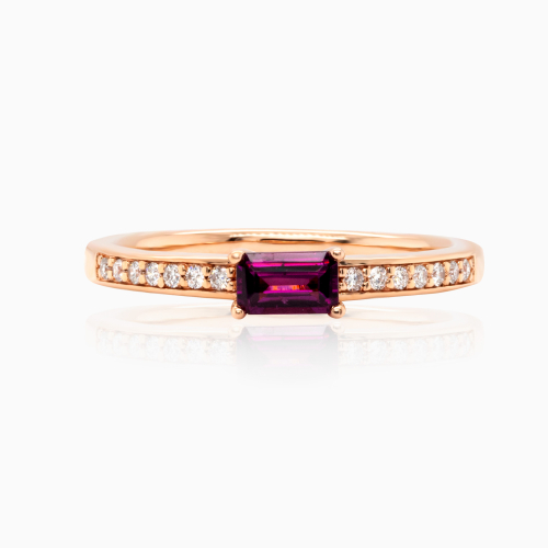 Natural Diamond-Accented Rhodolite Garnet Ring, 14k Rose Gold