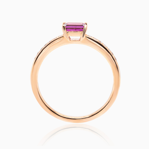 Natural Diamond-Accented Rhodolite Garnet Ring, 14k Rose Gold