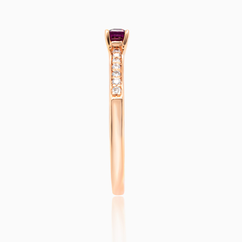 Natural Diamond-Accented Rhodolite Garnet Ring, 14k Rose Gold