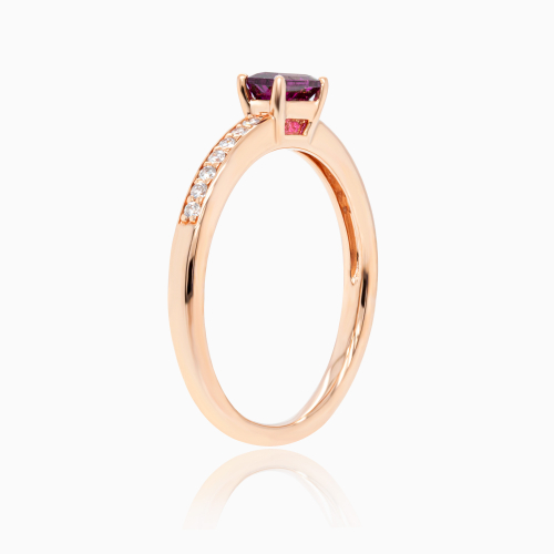 Natural Diamond-Accented Rhodolite Garnet Ring, 14k Rose Gold