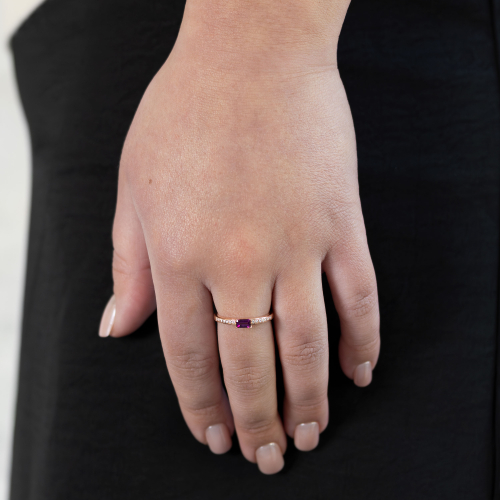 Natural Diamond-Accented Rhodolite Garnet Ring, 14k Rose Gold