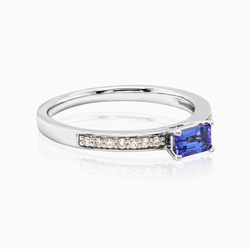 Natural Diamond-Accented Tanzanite Ring, 14k White Gold