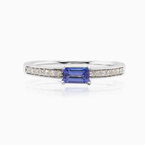 Natural Diamond-Accented Tanzanite Ring, 14k White Gold