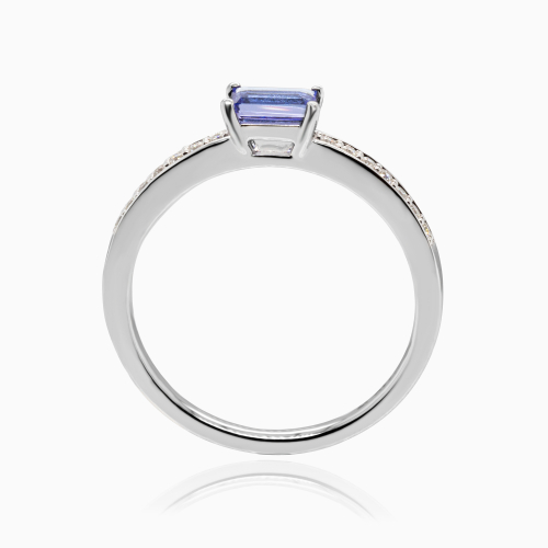 Natural Diamond-Accented Tanzanite Ring, 14k White Gold