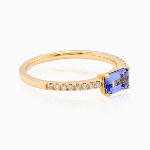 Natural Tanzanite with Diamond Accent Fashion Ring, 14k Yellow Gold