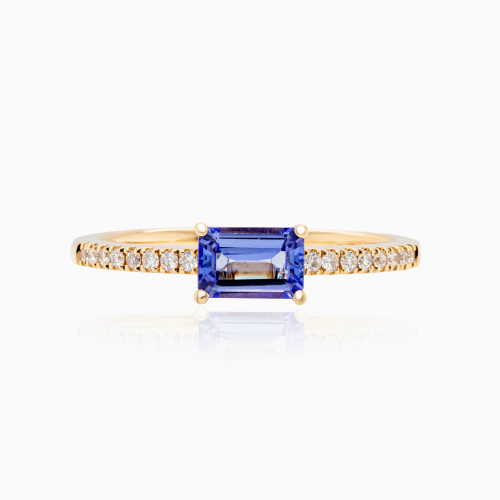 Natural Tanzanite with Diamond Accent Fashion Ring, 14k Yellow Gold