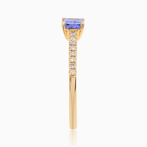 Natural Tanzanite with Diamond Accent Fashion Ring, 14k Yellow Gold