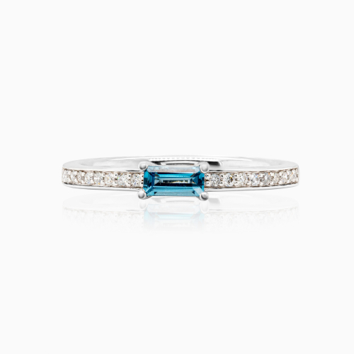Natural London Blue Topaz with Diamond Accent Stackable Ring, 14k White Gold