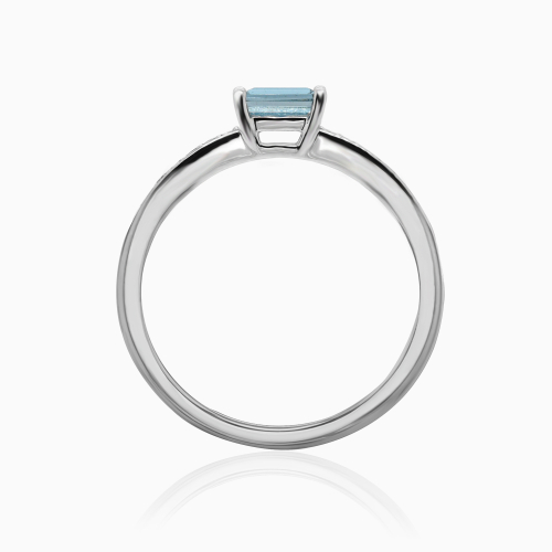 Natural London Blue Topaz with Diamond Accent Stackable Ring, 14k White Gold