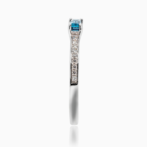 Natural London Blue Topaz with Diamond Accent Stackable Ring, 14k White Gold