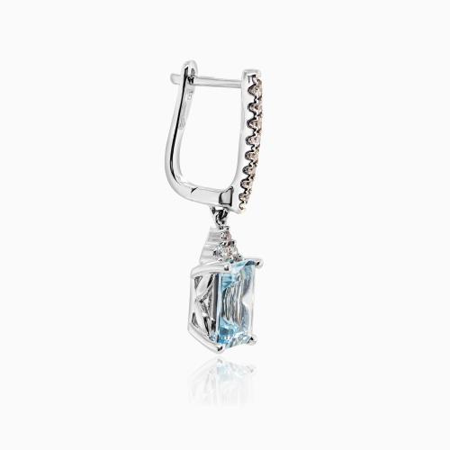 Natural Diamond and Aquamarine Dangle Earrings, 14k White Gold