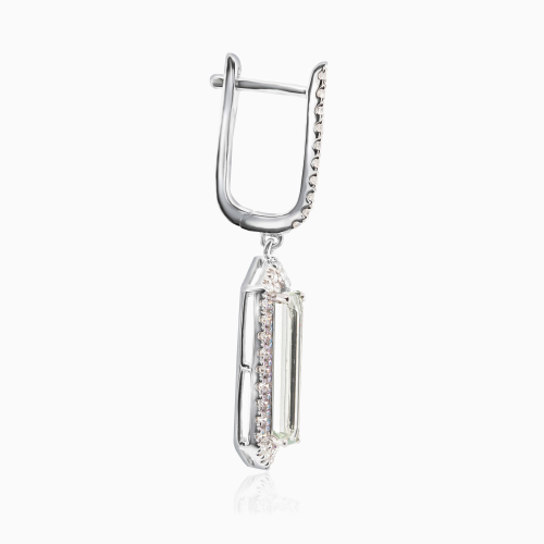 Art Deco-Inspired Natural Diamond & Amethyst Dangle Earrings, 14k White Gold