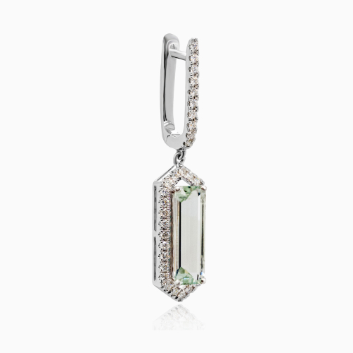 Art Deco-Inspired Natural Diamond & Amethyst Dangle Earrings, 14k White Gold