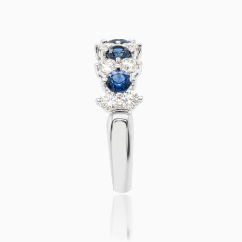 Alternating Natural Diamond & Blue Sapphire Band, 14k White Gold