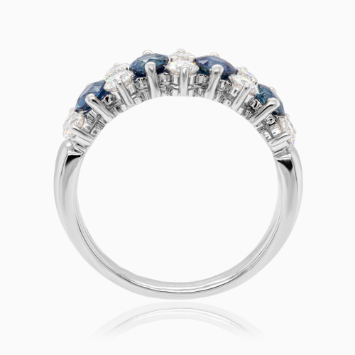 Alternating Natural Diamond & Blue Sapphire Band, 14k White Gold