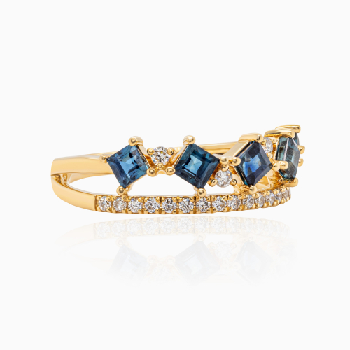 Natural Blue Sapphire & Diamond Fashion Band, 14K Yellow Gold