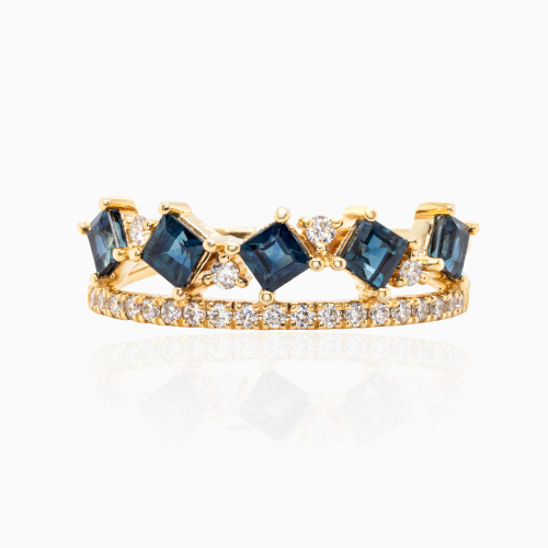 Natural Blue Sapphire & Diamond Fashion Band, 14K Yellow Gold