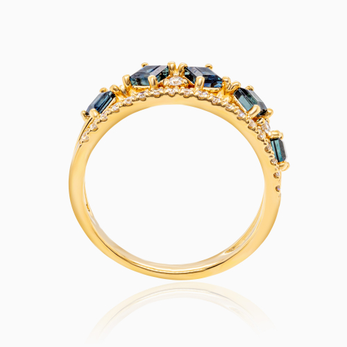 Natural Blue Sapphire & Diamond Fashion Band, 14K Yellow Gold
