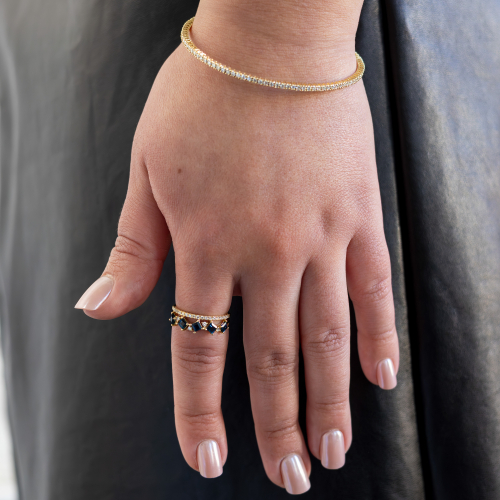 Natural Blue Sapphire & Diamond Fashion Band, 14K Yellow Gold