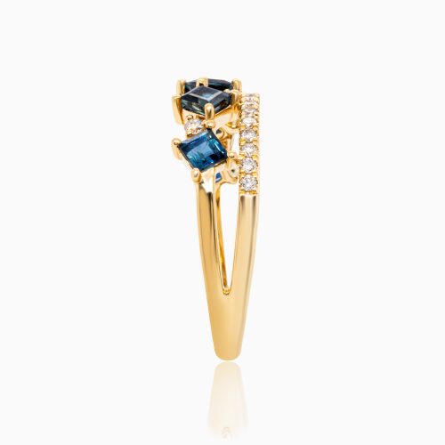 Natural Blue Sapphire & Diamond Fashion Band, 14K Yellow Gold