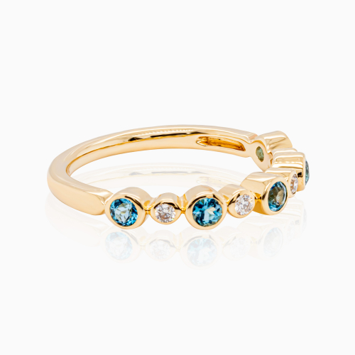 Alternating Natural Diamond & London Blue Topaz Band, 14k Yellow Gold