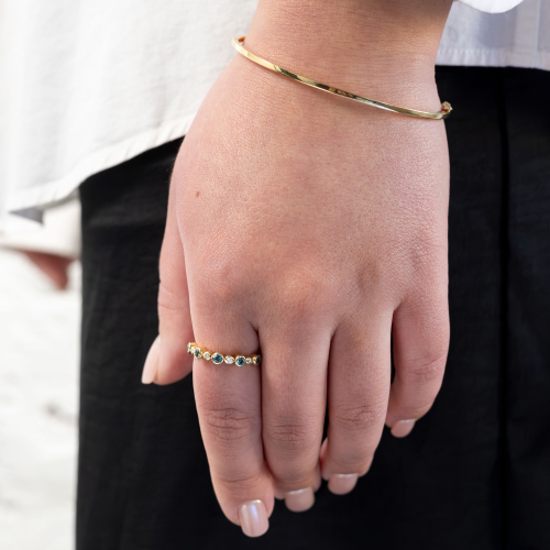 Alternating Natural Diamond & London Blue Topaz Band, 14k Yellow Gold