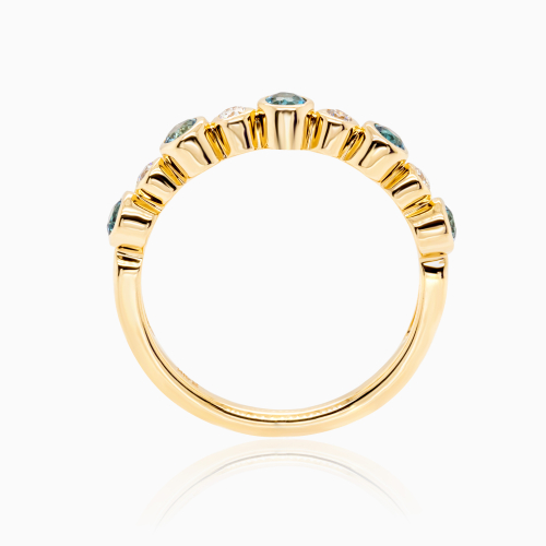 Alternating Natural Diamond & London Blue Topaz Band, 14k Yellow Gold
