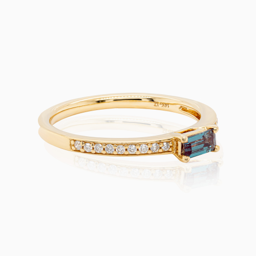 Natural Diamond Accented Created Alexandrite Ring, 14k Yellow Gold