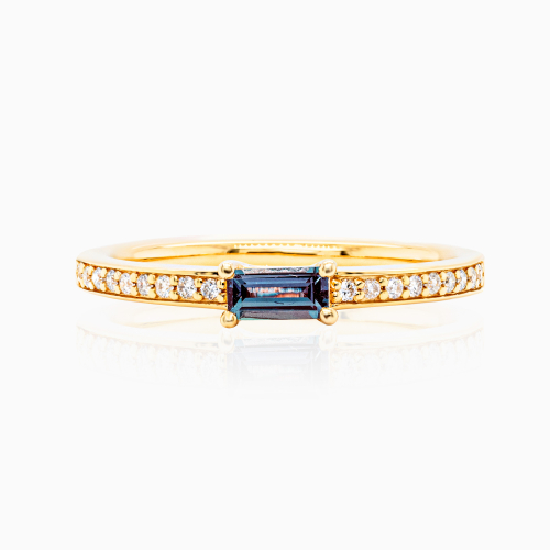 Natural Diamond Accented Created Alexandrite Ring, 14k Yellow Gold