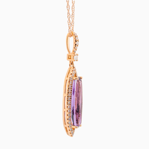 Natural Diamond and Amethyst Pendant with Rope Chain, 14k Rose Gold