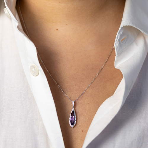 Natural Diamond & Amethyst Pendant Necklace, 14k White Gold