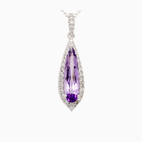 Natural Diamond & Amethyst Pendant Necklace, 14k White Gold