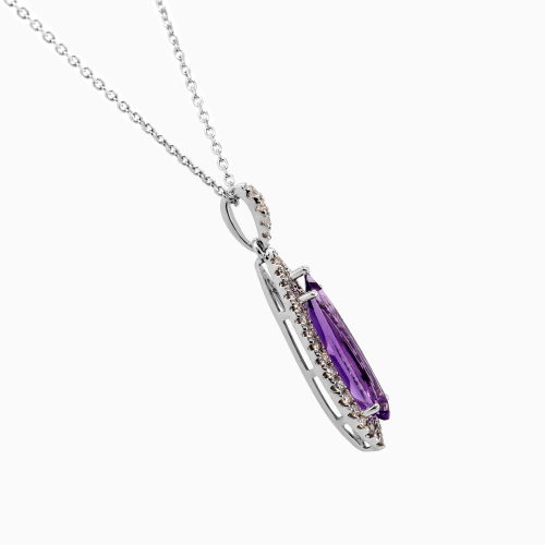 Natural Diamond & Amethyst Pendant Necklace, 14k White Gold