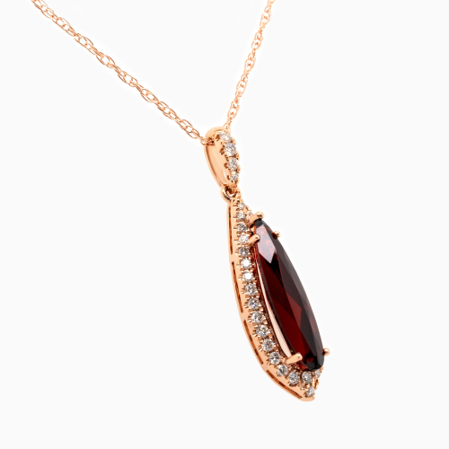 Natural Diamond and Garnet Drop Pendant with Rope Chain, 14k Rose Gold