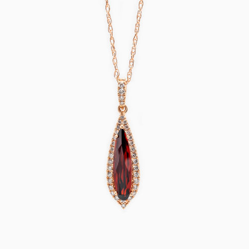 Natural Diamond and Garnet Drop Pendant with Rope Chain, 14k Rose Gold