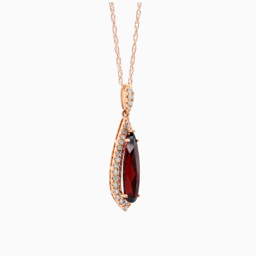 Natural Diamond and Garnet Drop Pendant with Rope Chain, 14k Rose Gold