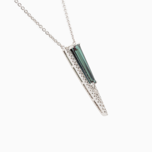 Natural Diamond and Created Alexandrite Art Deco Necklace, 14k White Gold