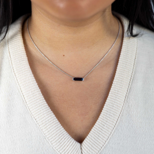 Natural Diamond Accented Created Alexandrite Necklace, 14k White Gold