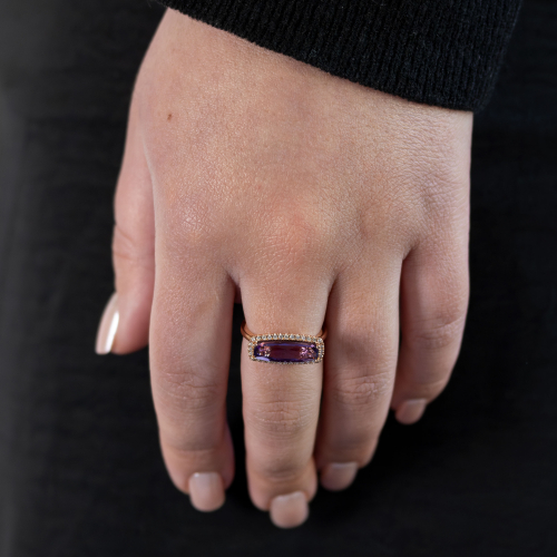 Baguette-cut Amethyst & Natural Diamond Fashion Ring, 14k Rose Gold