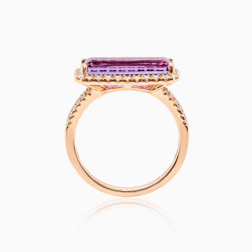 Baguette-cut Amethyst & Natural Diamond Fashion Ring, 14k Rose Gold
