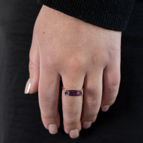 Cushion-cut Amethyst & Natural Diamond Designer Fashion Ring, 14k Rose Gold