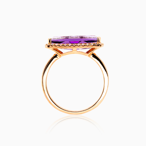 Cushion-cut Amethyst & Natural Diamond Designer Fashion Ring, 14k Rose Gold