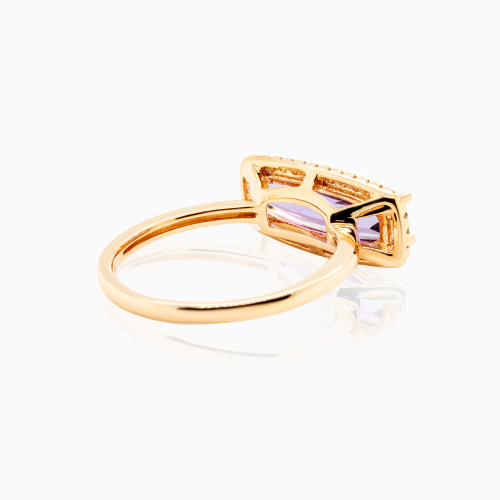 Cushion-cut Amethyst & Natural Diamond Designer Fashion Ring, 14k Rose Gold