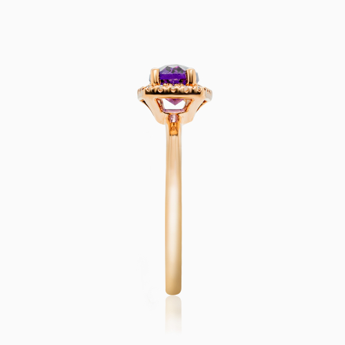 Cushion-cut Amethyst & Natural Diamond Designer Fashion Ring, 14k Rose Gold
