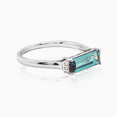 Natural Diamond Accented Created Alexandrite Ring, 14k Yellow Gold