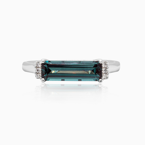 Natural Diamond Accented Created Alexandrite Ring, 14k Yellow Gold